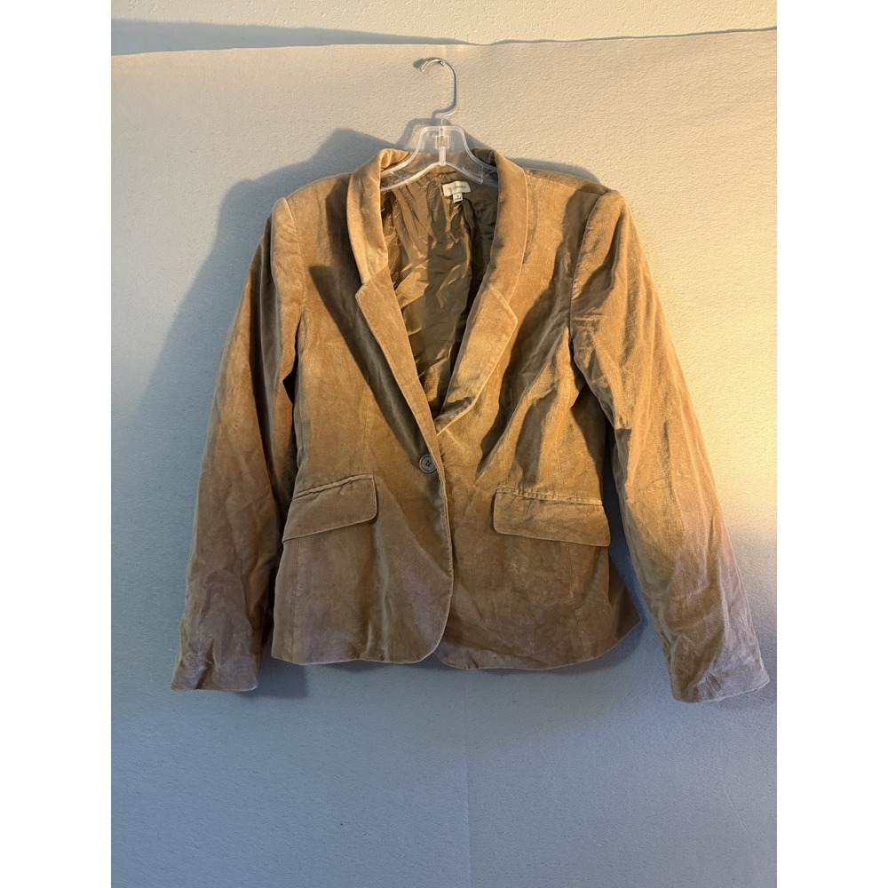 Cremieux Blazer Jacket Womens 8 Beige Velvet Elbow Patch One Button Lined